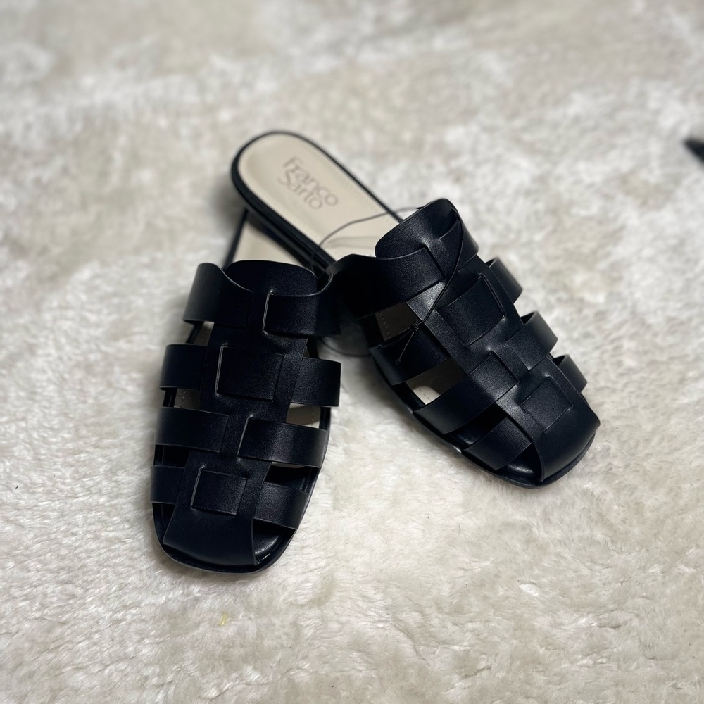 Franco Sarto Black Basket Weave Clogs